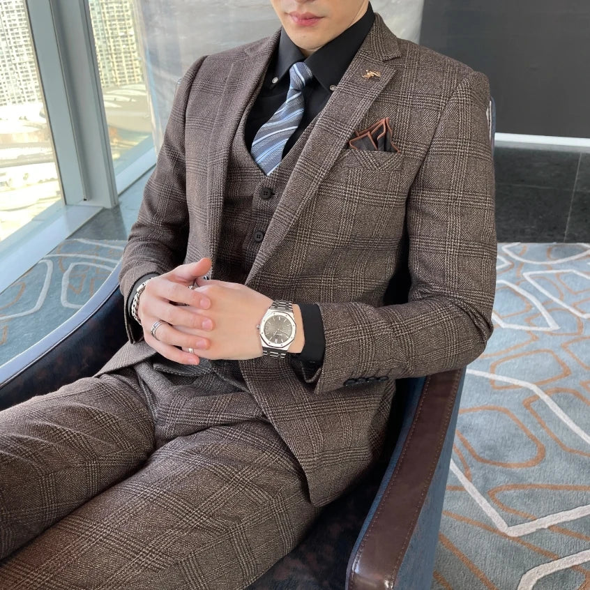 Costume 3 Pièces Homme Style Britannique – Élégant & Moderne pour Mariage, Soirée ou Travail