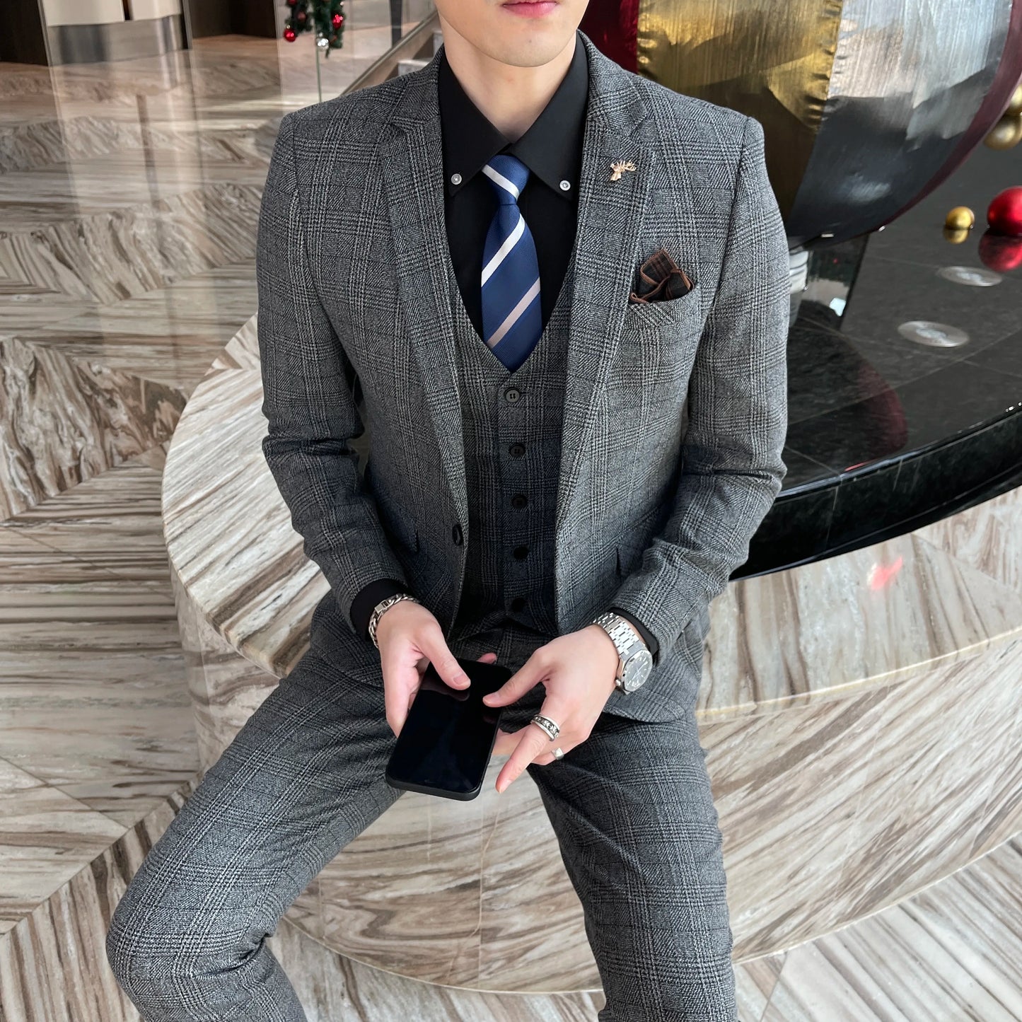 Costume 3 Pièces Homme Style Britannique – Élégant & Moderne pour Mariage, Soirée ou Travail