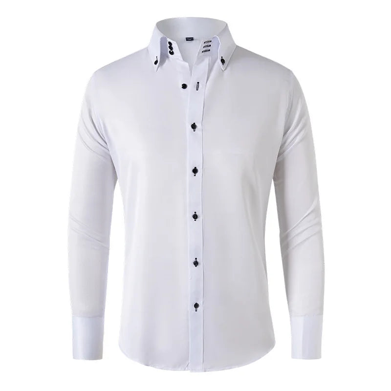 Chemise Business Homme – Élégante, Boutons Cristal, Col Classique