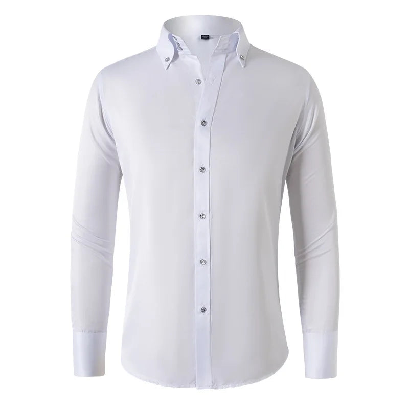 Chemise Business Homme – Élégante, Boutons Cristal, Col Classique