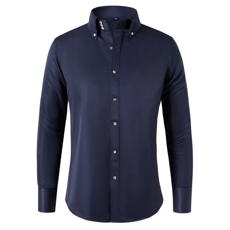 Chemise Business Homme – Élégante, Boutons Cristal, Col Classique