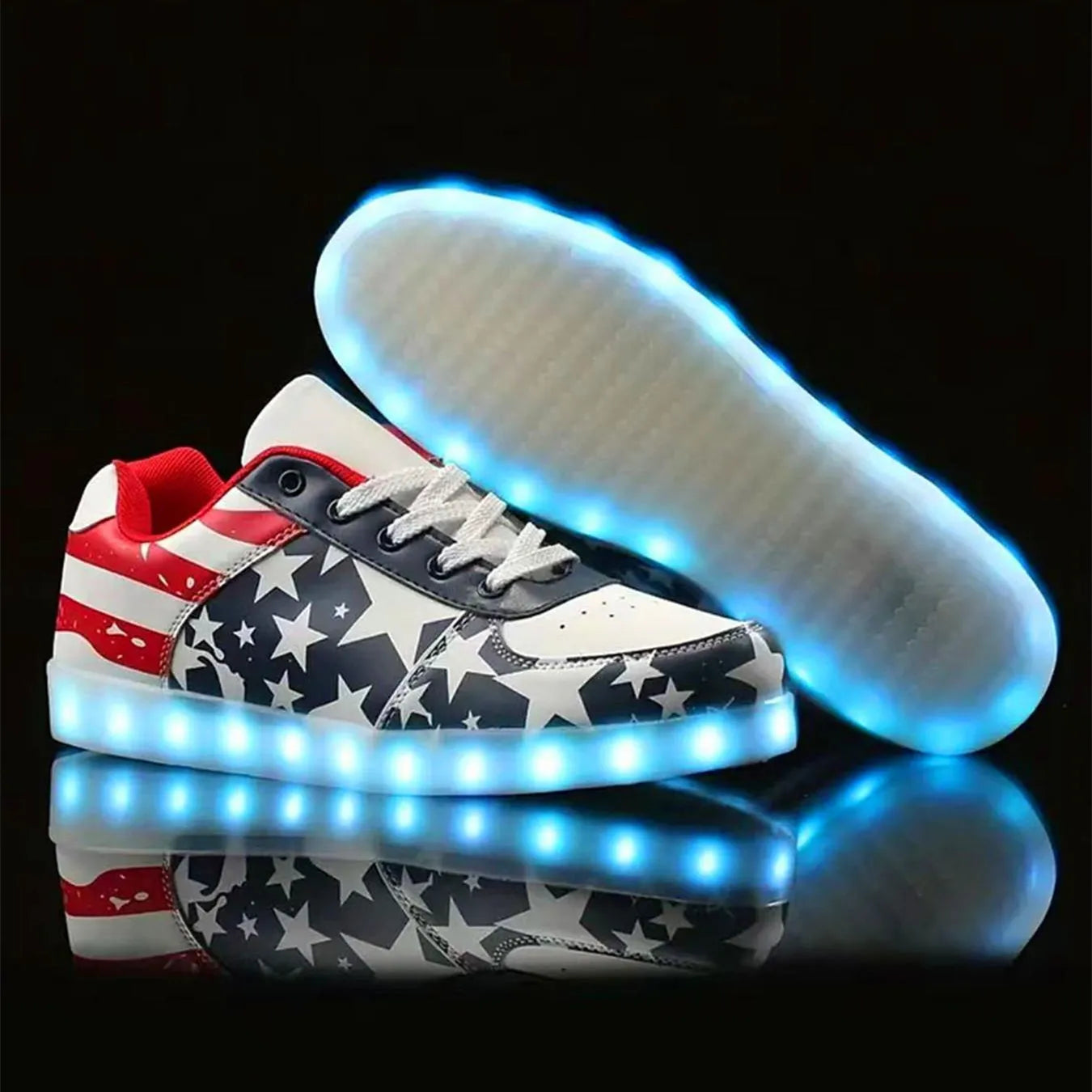 Chaussures de skate à Led avec motif Drapeau Américain-Style Tendace pour Hommes es Femmes
