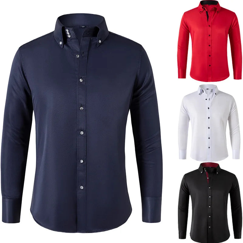 Chemise Business Homme – Élégante, Boutons Cristal, Col Classique